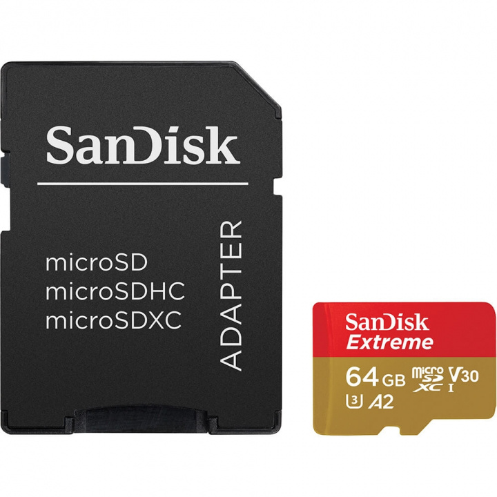 SanDisk MicroSDXC Extreme 64GB 170MB/s A2 C10 V30 med Adapter in de groep HOME ELECTRONICS / Opslagmedia / Geheugenkaarten / MicroSD/HC/XC bij TP E-commerce Nordic AB (C06659)