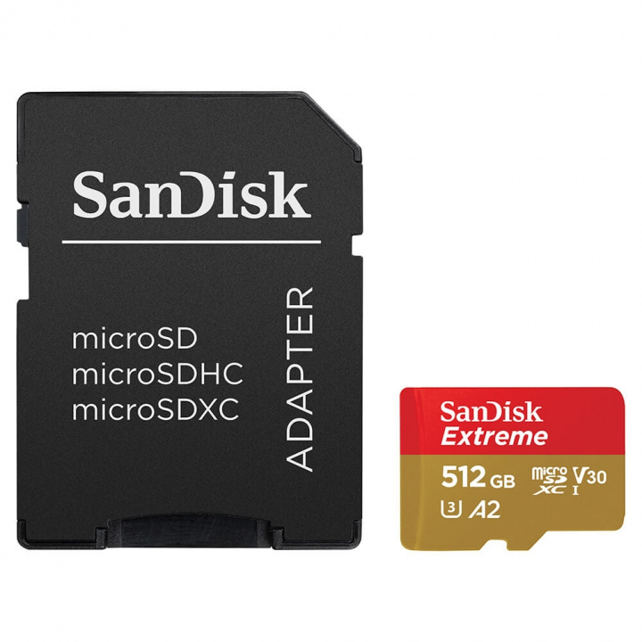 SanDisk MicroSDXC Extreme 512GB 190MB/s A2 C10 V30 med Adapter in de groep HOME ELECTRONICS / Opslagmedia / Geheugenkaarten / MicroSD/HC/XC bij TP E-commerce Nordic AB (C06662)