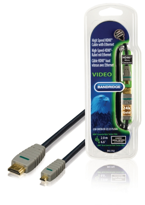 Bandridge High Speed HDMI kabel met Ethernet HDMI-Connector - HDMI Micro-Connector Male 2.00 m Blauw in de groep HOME ELECTRONICS / Kabels & Adapters / HDMI / Kabels bij TP E-commerce Nordic AB (C06849)
