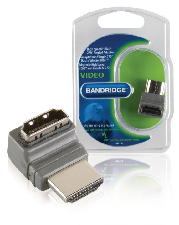Bandridge High Speed HDMI met Ethernet Adapter 270° Gehoekt HDMI-Connector - HDMI Female Grijs in de groep HOME ELECTRONICS / Kabels & Adapters / HDMI / Adapters bij TP E-commerce Nordic AB (C06853)