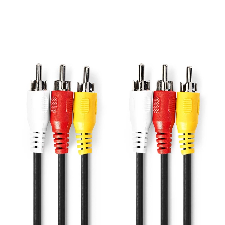 Nedis Composiet Videokabel | 3x RCA Male | 3x RCA Male | Vernikkeld | 480p | 1.00 m | Rond | PVC | Zwart | Polybag in de groep HOME ELECTRONICS / Kabels & Adapters / RCA / Kabels bij TP E-commerce Nordic AB (C07390)