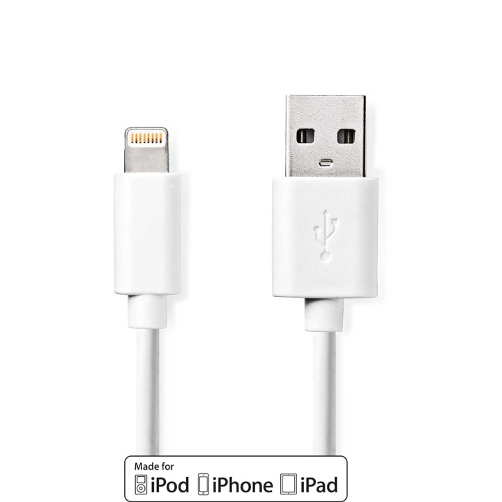 Nedis Lightning Kabel | USB 2.0 | Apple Lightning 8-Pins | USB-A Male | 480 Mbps | Vernikkeld | 2.00 m | Rond | PVC | Wit | Doos in de groep SMARTPHONE & TABLETS / Opladers & Kabels / Kabels / Kabels Lightning bij TP E-commerce Nordic AB (C07443)