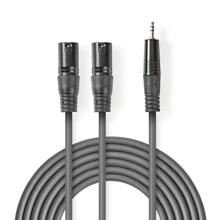 Nedis Gebalanceerde Audiokabel | 2x XLR 3-Pins Male | 3,5 mm Male | Vernikkeld | 1.50 m | Rond | PVC | Donkergrijs | Kartonnen Sleeve in de groep HOME ELECTRONICS / Kabels & Adapters / Audio Analoog / Adapters bij TP E-commerce Nordic AB (C07570)