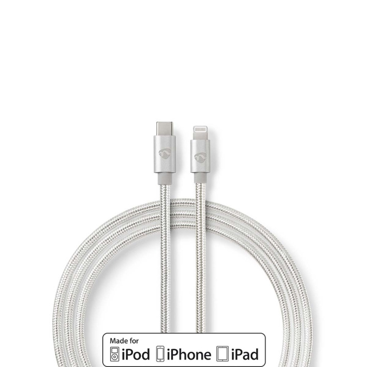 Nedis Lightning Kabel | USB 2.0 | Apple Lightning 8-Pins | USB-C™ Male | 480 Mbps | Verguld | 1.00 m | Rond | Gevlochten / Nylon | Aluminium / Zilver | Cover Window Box in de groep SMARTPHONE & TABLETS / Opladers & Kabels / Kabels / Kabels Lightning bij TP E-commerce Nordic AB (C07706)