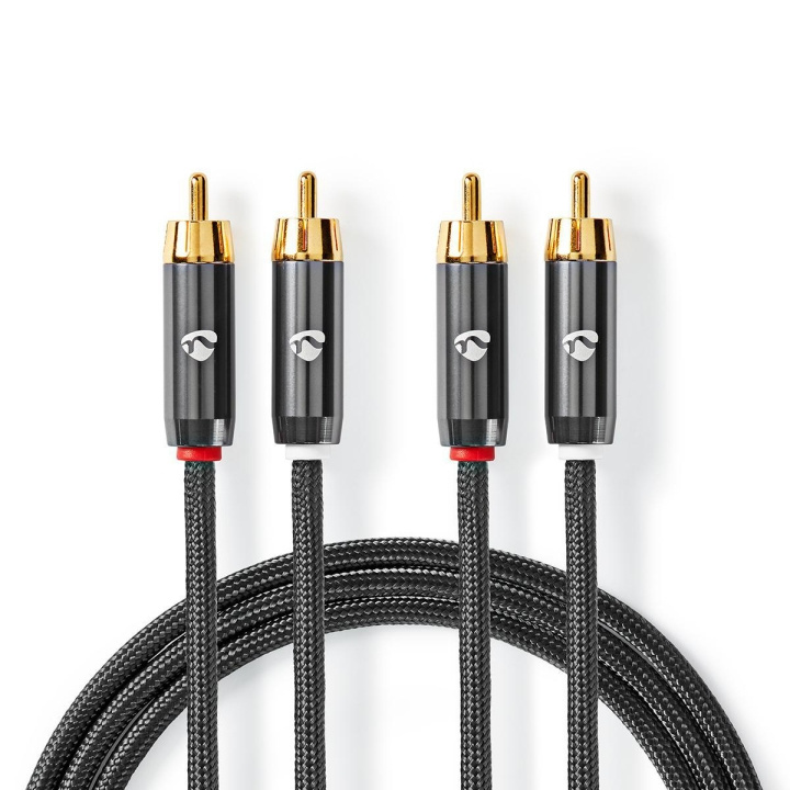 Nedis Stereo-Audiokabel | 2x RCA Male | 2x RCA Male | Verguld | 1.00 m | Rond | Grijs / Gun Metal Grijs | Cover Window Box in de groep HOME ELECTRONICS / Audio & Beeld / Luidsprekers & accessoires / Accessoires bij TP E-commerce Nordic AB (C07797)