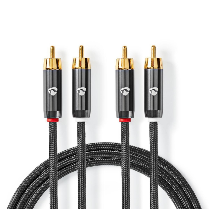 Nedis Stereo-Audiokabel | 2x RCA Male | 2x RCA Male | Verguld | 5.00 m | Rond | Grijs / Gun Metal Grijs | Cover Window Box in de groep HOME ELECTRONICS / Audio & Beeld / Luidsprekers & accessoires / Accessoires bij TP E-commerce Nordic AB (C07800)