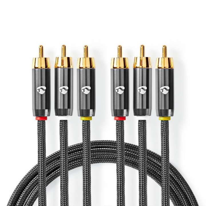 Nedis Composiet Videokabel | 3x RCA Male | 3x RCA Male | Verguld | 480p | 2.00 m | Rond | Katoen | Antraciet / Gun Metal Grijs | Cover Window Box in de groep HOME ELECTRONICS / Kabels & Adapters / RCA / Kabels bij TP E-commerce Nordic AB (C07806)