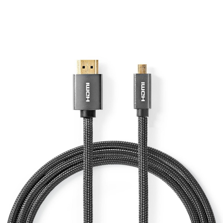 Nedis High Speed ​​HDMI™-Kabel met Ethernet | HDMI™ Connector | HDMI™ Micro-Connector | 4K@60Hz | 18 Gbps | 2.00 m | Rond | Katoen | Antraciet / Gun Metal Grijs | Cover Window Box in de groep HOME ELECTRONICS / Kabels & Adapters / HDMI / Kabels bij TP E-commerce Nordic AB (C07811)