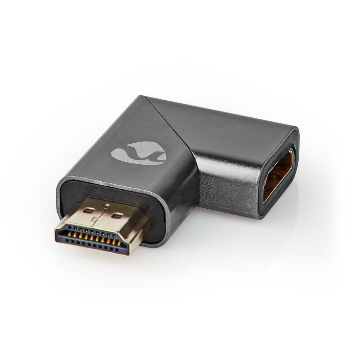 Nedis HDMI™-Adapter | HDMI™ Connector / HDMI™ Male | HDMI™ Female / HDMI™ Output | Verguld | Rechts Gehoekt | Aluminium | Gun Metal Grijs | 1 Stuks | Cover Window Box in de groep HOME ELECTRONICS / Kabels & Adapters / HDMI / Adapters bij TP E-commerce Nordic AB (C07982)