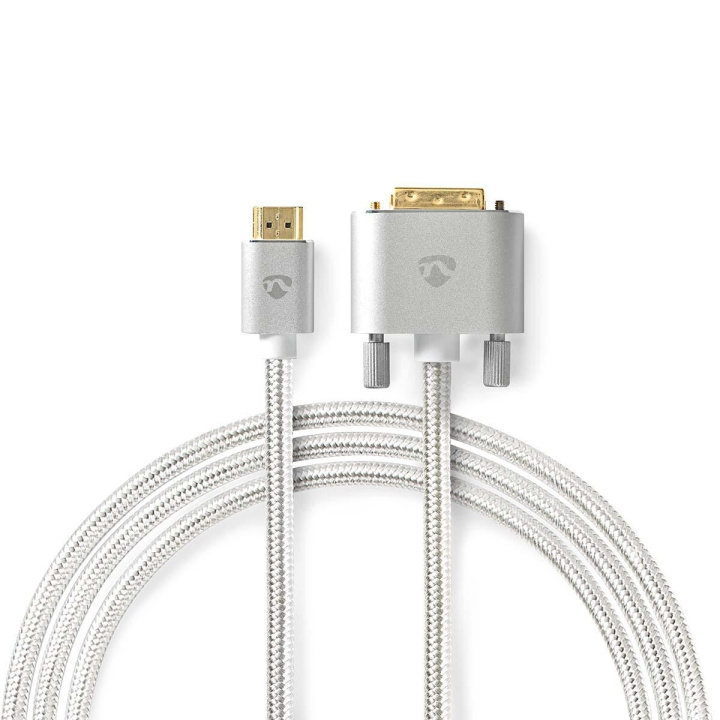Nedis HDMI™ Kabel | HDMI™ Connector | DVI-D 24+1-Pins Male | 2560x1600 | Verguld | 2.00 m | Recht | Gevlochten | Zilver | Cover Window Box in de groep HOME ELECTRONICS / Kabels & Adapters / HDMI / Kabels bij TP E-commerce Nordic AB (C07983)