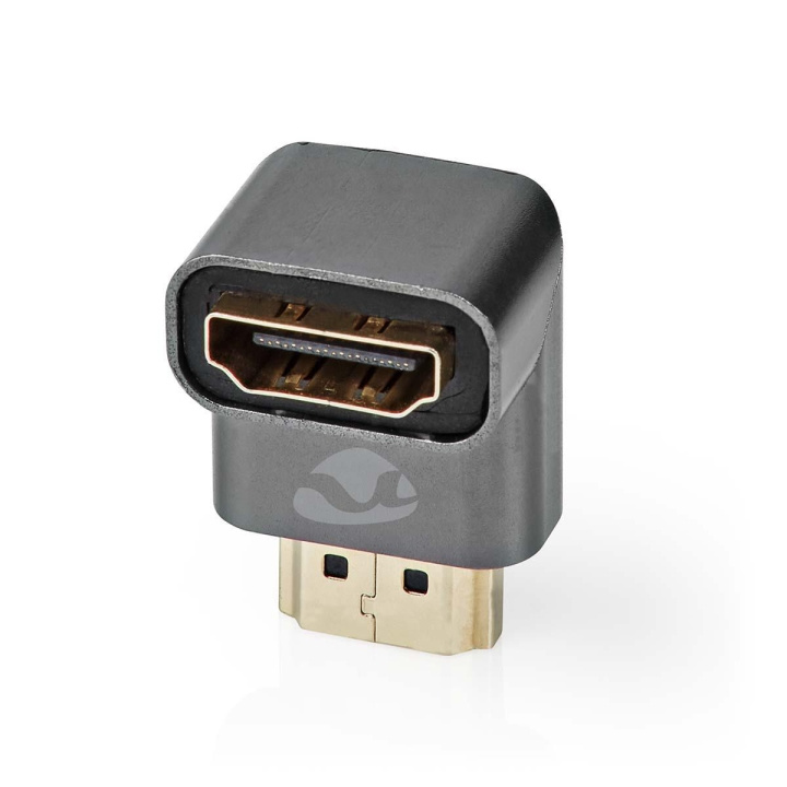 Nedis HDMI™-Adapter | HDMI™ Connector / HDMI™ Male | HDMI™ Female / HDMI™ Output | Verguld | 90° Gehoekt | Aluminium | Gun Metal Grijs | 1 Stuks | Cover Window Box in de groep HOME ELECTRONICS / Kabels & Adapters / HDMI / Adapters bij TP E-commerce Nordic AB (C07984)