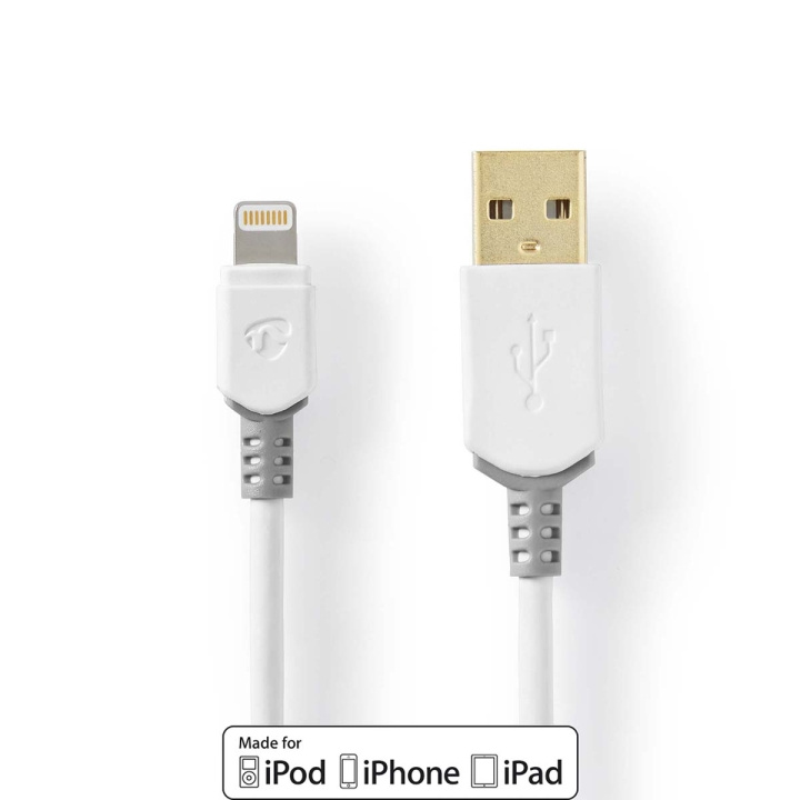 Nedis Lightning Kabel | USB 2.0 | Apple Lightning 8-Pins | USB-A Male | 480 Mbps | Verguld | 3.00 m | Rond | PVC | Grijs / Wit | Doos in de groep SMARTPHONE & TABLETS / Opladers & Kabels / Kabels / Kabels Lightning bij TP E-commerce Nordic AB (C08028)