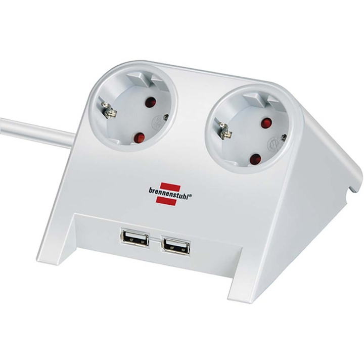 brennenstuhl Desktop stekkerdoos 2x voor op tafel Rubberen voetjes en 2x USB Wit gepolijst TYPE F in de groep HUISHOUDEN & TUIN / Elektriciteit & Verlichting / Stekkerblokken bij TP E-commerce Nordic AB (C08232)