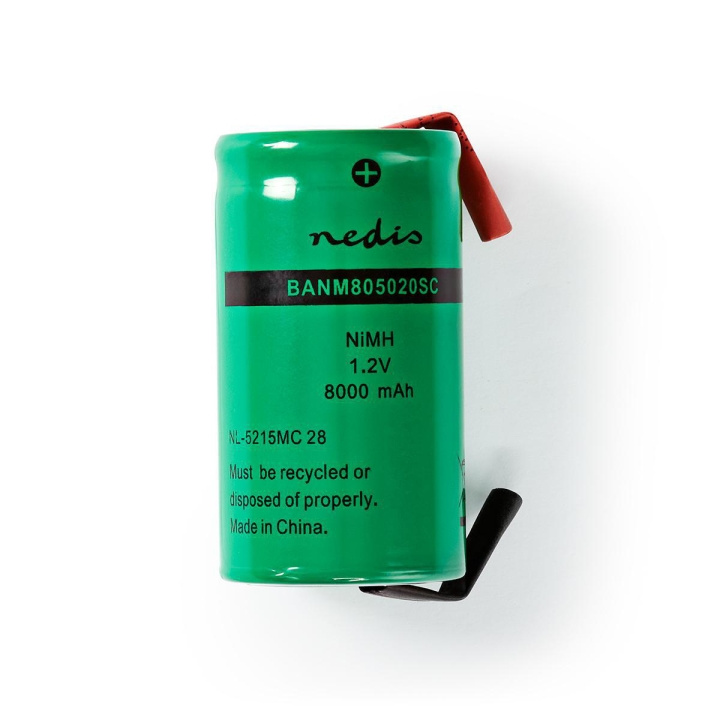 Nedis Oplaadbare NiMH-Batterij | 1.2 V DC | Oplaadbaar | 8000 mAh | Voorgeladen | 1-Polybag | N/A | Soldeertab | Groen in de groep HOME ELECTRONICS / Batterijen & Opladers / Oplaadbare batterijen / Overigen bij TP E-commerce Nordic AB (C08254)