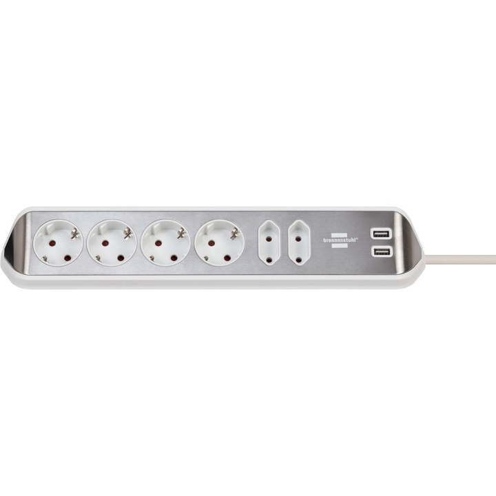 brennenstuhl Estilo 6-voudige hoek-stopcontactstrip met hoogwaardig RVS-oppervlak voor keuken en kantoor (bureaucontactdoos met 4x veiligheidscontactdozen, 2x Euro-stopcontacten, incl. USB-oplaadfunctie) zilver/wit TYPE F in de groep HUISHOUDEN & TUIN / Elektriciteit & Verlichting / Stekkerblokken bij TP E-commerce Nordic AB (C08294)