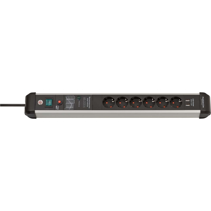 brennenstuhl Premium-Protect-Line 60.000A stekkerdoos met overspanningsbeveiliging en USB 6-voudig 3m H05VV-F 3G1,5 in de groep HUISHOUDEN & TUIN / Elektriciteit & Verlichting / Stekkerblokken bij TP E-commerce Nordic AB (C08296)