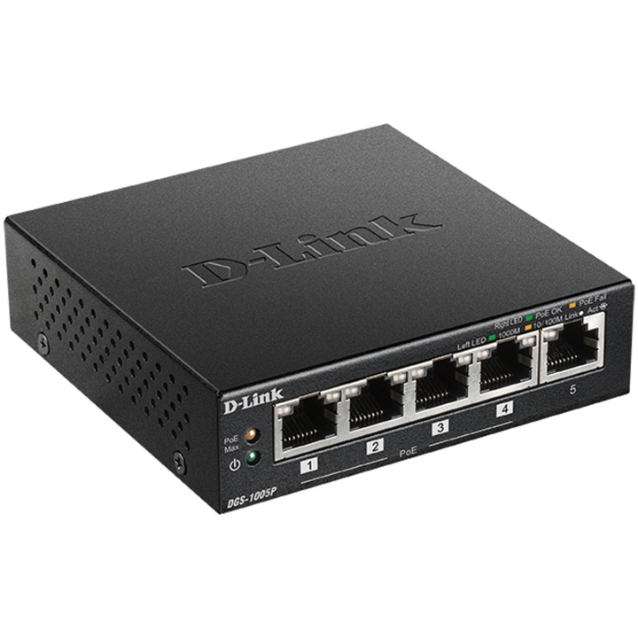 D-Link DGS-1005P 5-Port Gigabit PoE+ in de groep COMPUTERS & RANDAPPARATUUR / Netwerk / Schakelaars bij TP E-commerce Nordic AB (C08621)
