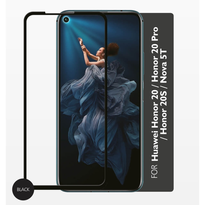 Glass Prot. 2,5D Full Cover Huawei Honor 20 pro 2019 in de groep SMARTPHONE & TABLETS / Mobielbescherming / Huawei/Honor bij TP E-commerce Nordic AB (C12429)