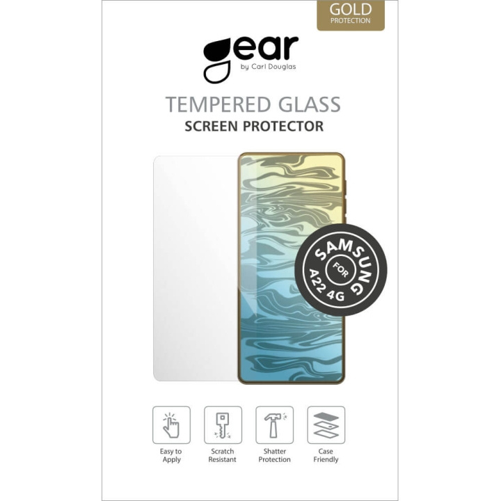 GEAR Glass Prot. 2.5D Transparent Samsung A22 4G in de groep SMARTPHONE & TABLETS / Mobielbescherming / Samsung bij TP E-commerce Nordic AB (C12449)