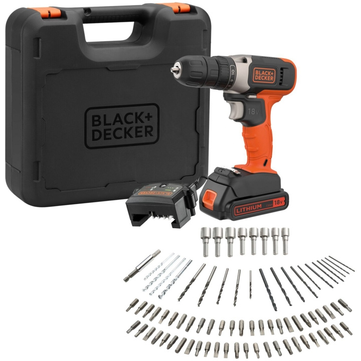 Black & Decker Skruvdragare 18V med tillbehör & Väska in de groep HUISHOUDEN & TUIN / Gereedschap / Schroevendraaiers bij TP E-commerce Nordic AB (C12972)