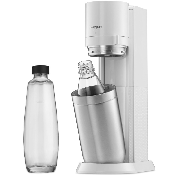 SodaStream Kolsyremaskin DUO White inkl. 1x Glasflaska & 1x Plastflaska in de groep HUISHOUDEN & TUIN / Huishoudelijke apparaten / Water & Sap / Carbonatatiemachines / Carbonatatiemachines bij TP E-commerce Nordic AB (C13019)