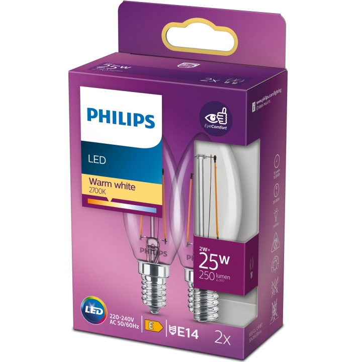 Philips 2-pack LED E14 Kron 2W (25W) K in de groep HOME ELECTRONICS / Verlichting / LED-lampen bij TP E-commerce Nordic AB (C13202)