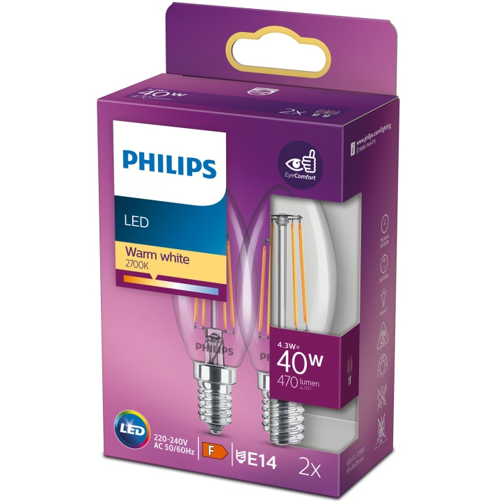 Philips 2-pack LED E14 Kron 4,3W (40W) Klar 470lm in de groep HOME ELECTRONICS / Verlichting / LED-lampen bij TP E-commerce Nordic AB (C13205)