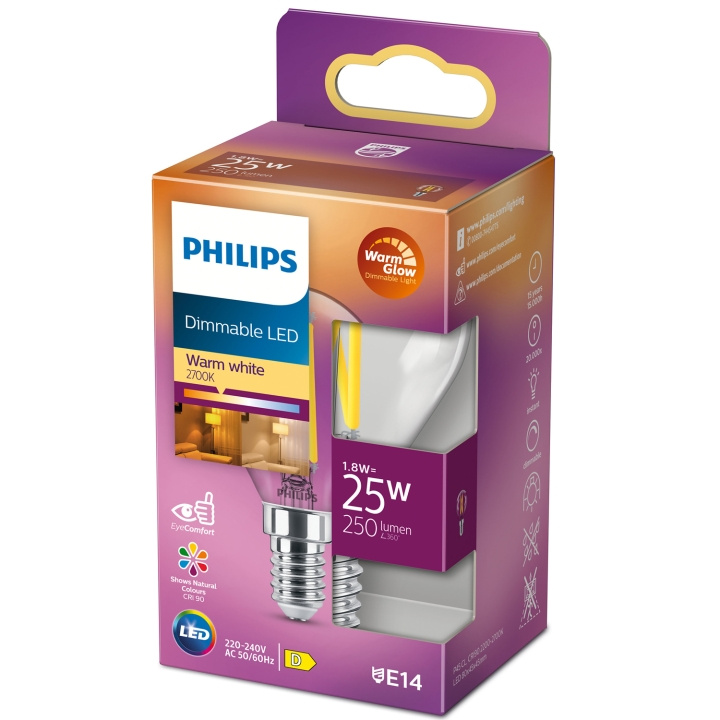 Philips LED E14 Klot 1,8W (25W) Klar Dim WarmGlow 250 in de groep HOME ELECTRONICS / Verlichting / LED-lampen bij TP E-commerce Nordic AB (C13210)