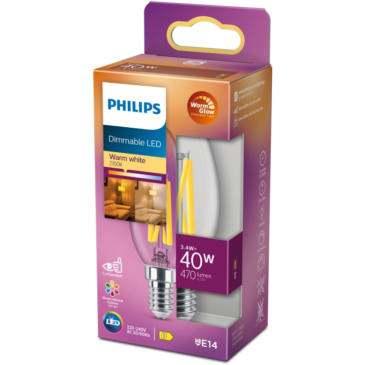 Philips LED E14 Kron 3,4W (40W) Klar Dim WarmGlow 470 in de groep HOME ELECTRONICS / Verlichting / LED-lampen bij TP E-commerce Nordic AB (C13211)