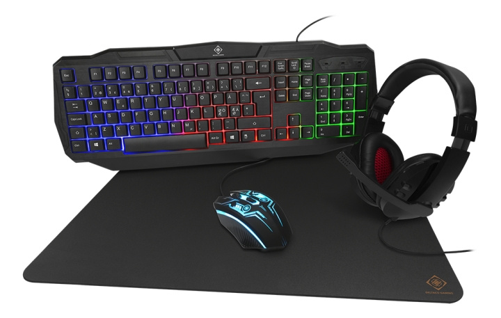 DELTACO GAMING 4-in-1 Gaming kit, Rainbow backlight, black in de groep COMPUTERS & RANDAPPARATUUR / Muizen en toetsenborden / Toetsenborden / Pakket bij TP E-commerce Nordic AB (C13818)