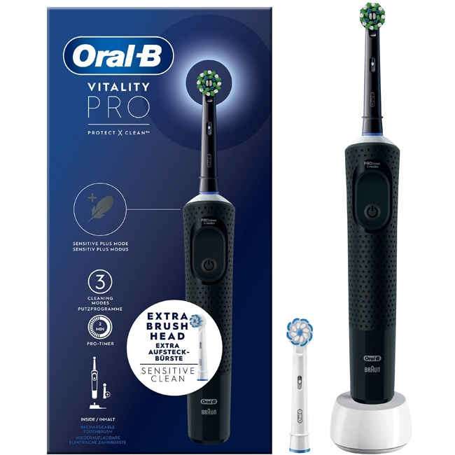 Oral B Eltandborste Vitality Pro Black Extra Refill in de groep BEAUTY & HEALTH / Mondverzorging / Elektrische tandenborstels bij TP E-commerce Nordic AB (C14139)