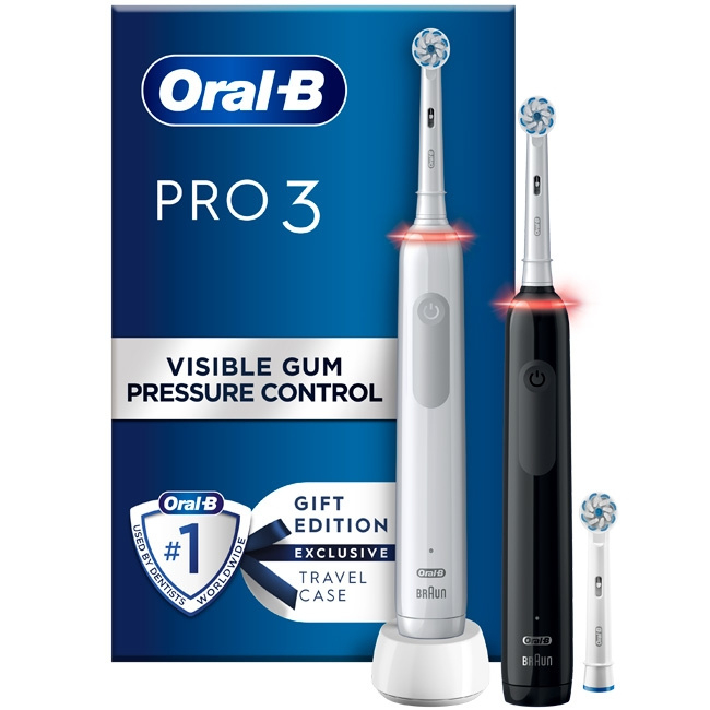 Oral-B Pro3 3900N Sensi UltraThin Duo, Wit + Zwart eenheid in de groep BEAUTY & HEALTH / Mondverzorging / Elektrische tandenborstels bij TP E-commerce Nordic AB (C14160)