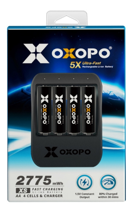 OXOPO Li-Ion 4xAA accu 1850mAh w/oplader in de groep HOME ELECTRONICS / Batterijen & Opladers / Batterijen / Batterijen voor hoortoestellen bij TP E-commerce Nordic AB (C14533)