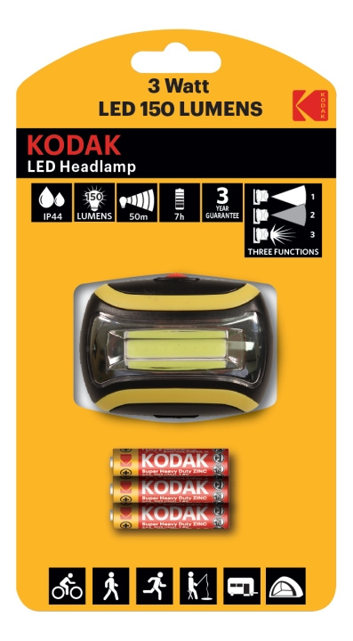 Kodak LED Headlamp, 150lm, 3 modes, 3W single LED, IP44, black in de groep SPORT, VRIJE TIJD & HOBBY / Zaklampen & Hoofdlampen / Zaklampen bij TP E-commerce Nordic AB (C14623)