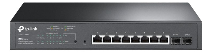 TP-Link JetStream™ 10-Port Gigabit Smart Switch with 8-Port PoE+ in de groep COMPUTERS & RANDAPPARATUUR / Netwerk / Schakelaars / 10/100/1000Mbps bij TP E-commerce Nordic AB (C14704)