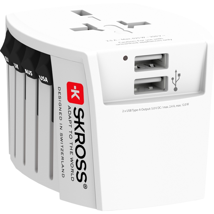 SKROSS World Adapter MUV 2xUSB (2,4A) Vit in de groep HUISHOUDEN & TUIN / Elektriciteit & Verlichting / Reisadapters bij TP E-commerce Nordic AB (C15291)