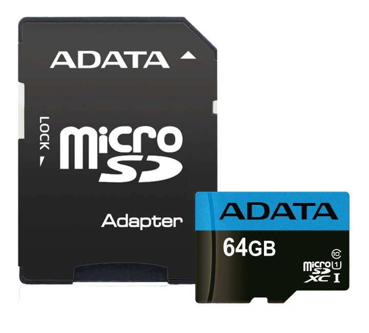 ADATA 64GB MicroSDXC minneskort med SD-adapter, UHS-I, Klass 10, A1, B in de groep HOME ELECTRONICS / Opslagmedia / Geheugenkaarten / SD/SDHC/SDXC bij TP E-commerce Nordic AB (C16236)