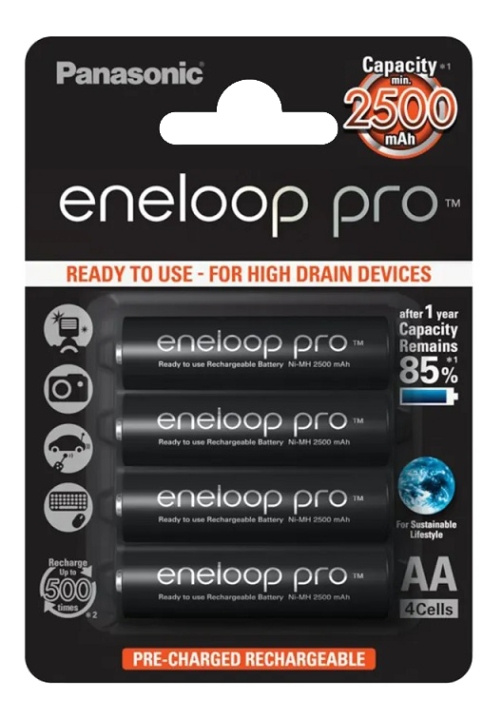 Eneloop Pro Battery 4xAA 2500mAh BK-3HCDE/4BE in de groep HOME ELECTRONICS / Batterijen & Opladers / Oplaadbare batterijen / AA bij TP E-commerce Nordic AB (C16319)