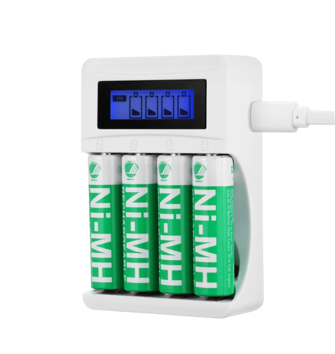 DELTACO Ultieme Ni-Mh USB-oplader met 4 x AA-batterijen in de groep HOME ELECTRONICS / Batterijen & Opladers / Batterijoplader bij TP E-commerce Nordic AB (C16327)