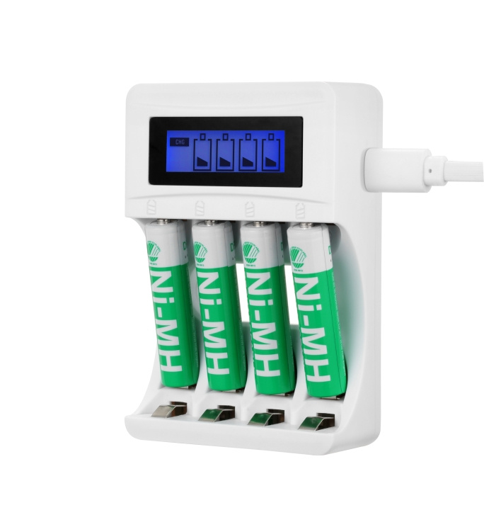 DELTACO Ultimate Ni-Mh USB charger with 4 x AAA batteries in de groep HOME ELECTRONICS / Batterijen & Opladers / Batterijoplader bij TP E-commerce Nordic AB (C16328)
