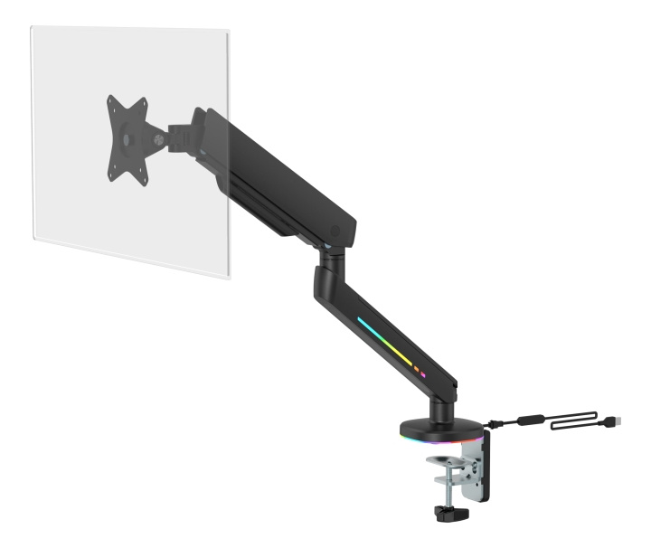 DELTACO GAMING Premium RGB Single monitor arm, remote controller,black in de groep COMPUTERS & RANDAPPARATUUR / Computermonitor / Monitorarmen & steunen bij TP E-commerce Nordic AB (C16422)