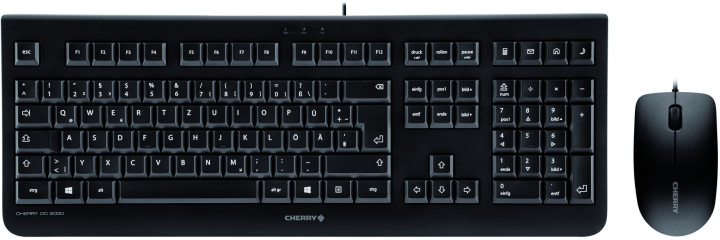 Cherry DC 2000, standardtangentbord inkl. 3-knappars mus, svart Retail in de groep COMPUTERS & RANDAPPARATUUR / Muizen en toetsenborden / Toetsenborden / Pakket bij TP E-commerce Nordic AB (C17596)