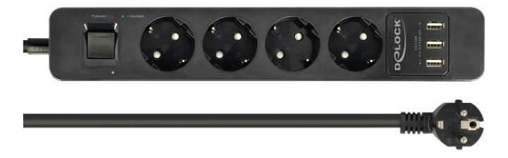 DE-LOCK Grenuttag med 4x CEE 7/3, 3x USB Type-A portar, petskydd, strö in de groep HUISHOUDEN & TUIN / Elektriciteit & Verlichting / Stekkerblokken bij TP E-commerce Nordic AB (C17624)