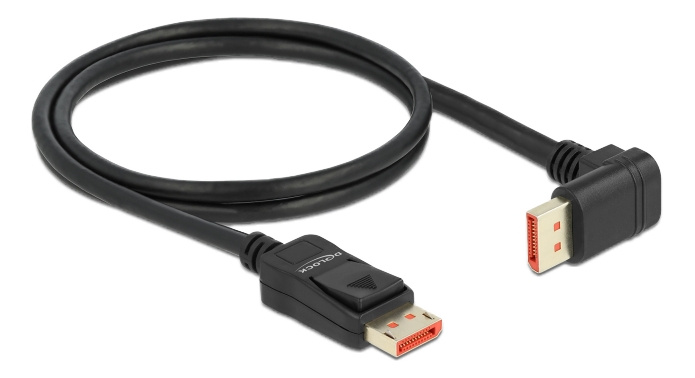 Delock DisplayPort cable male straight to male 90° downwards 8K 60Hz 1m, svart in de groep COMPUTERS & RANDAPPARATUUR / Computerkabels / DisplayPort / Kabels bij TP E-commerce Nordic AB (C17826)