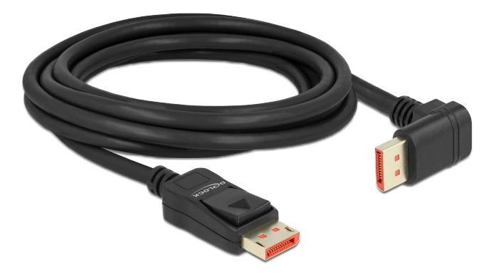 Delock DisplayPort cable male straight to male 90° downwards 8K 60Hz 3m, svart in de groep COMPUTERS & RANDAPPARATUUR / Computerkabels / DisplayPort / Kabels bij TP E-commerce Nordic AB (C17828)