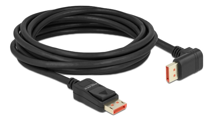 Delock DisplayPort cable male straight to male 90° downwards 8K 60Hz 5m, svart in de groep COMPUTERS & RANDAPPARATUUR / Computerkabels / DisplayPort / Kabels bij TP E-commerce Nordic AB (C17829)