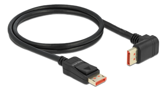 Delock DisplayPort cable male straight to male 90° upwards 8K 60Hz 1m in de groep COMPUTERS & RANDAPPARATUUR / Computerkabels / DisplayPort / Kabels bij TP E-commerce Nordic AB (C17830)