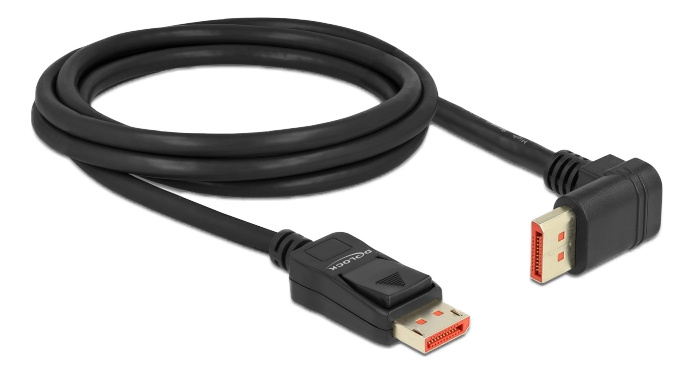 Delock DisplayPort cable male straight to male 90° upwards 8K 60Hz 2m in de groep COMPUTERS & RANDAPPARATUUR / Computerkabels / DisplayPort / Kabels bij TP E-commerce Nordic AB (C17831)