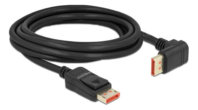 Delock DisplayPort cable male straight to male 90° upwards 8K 60Hz 3m in de groep COMPUTERS & RANDAPPARATUUR / Computerkabels / DisplayPort / Kabels bij TP E-commerce Nordic AB (C17832)