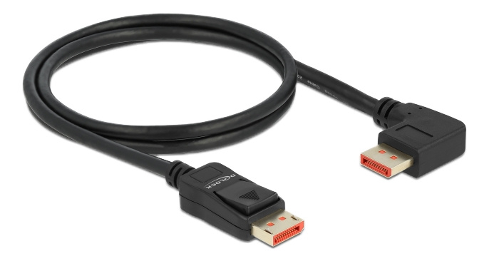 Delock DisplayPort cable male straight to male 90° right 8K 60Hz 1m, svart in de groep COMPUTERS & RANDAPPARATUUR / Computerkabels / DisplayPort / Kabels bij TP E-commerce Nordic AB (C17834)